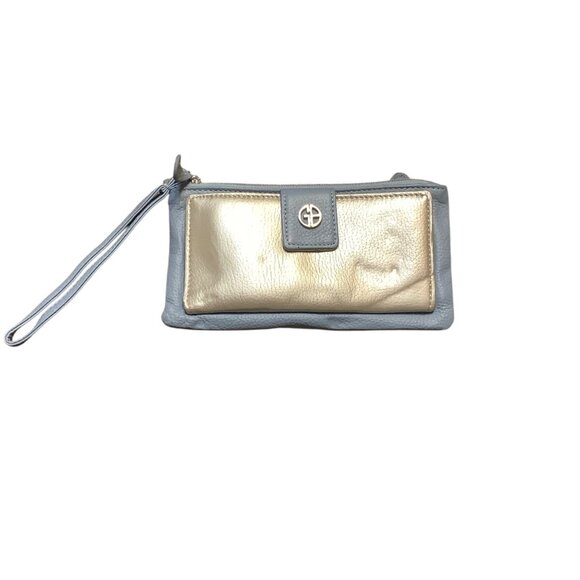 Giani Bernini Genuine Leather Chambray/Silver Wristlet Wallet Zip with Pocket - Picture 1 of 9
